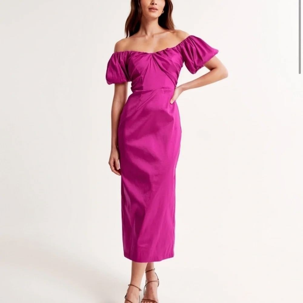 Abercrombie & Fitch Taffeta Off The Shoulder Midi Dress XL Petite Wedding Guest
